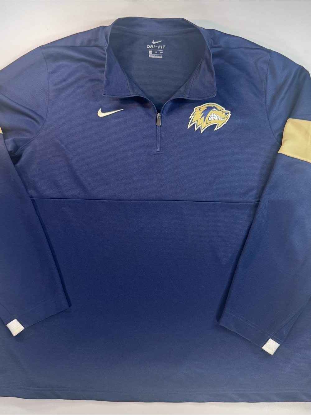NIKE Men’s 2XL Team Issue Wolverine logo, 1/4-Zip Pullover Jacket, Blue/Gold